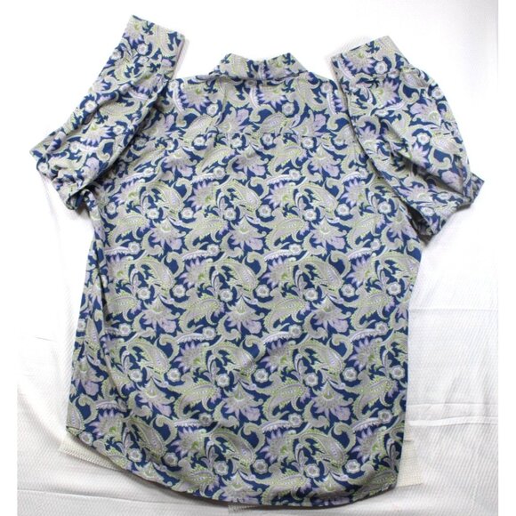 Alan Flusser Mens Large Paisley Floral Button-Up Shirt 100% Cotton Blue Purple G - Picture 7 of 7